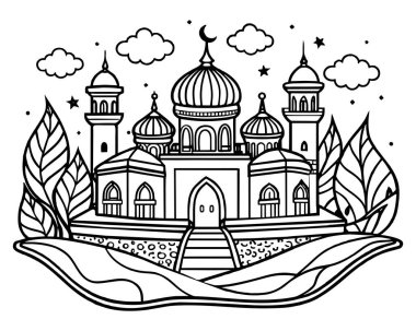 El çizimi vektör illüstrasyonlu cami