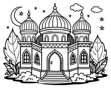 El çizimi vektör illüstrasyonlu cami