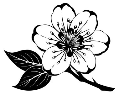 Black And White Flower Branch Ornament Vector clipart