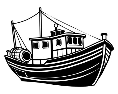 Fishing Boat Coloring Vector Drawing clipart