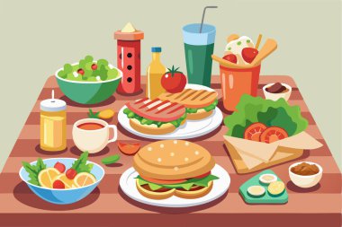 Fast food ve içecekler piknik peçetesi ya da battaniyesinde