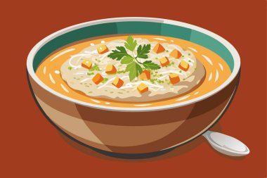 Vektör el çizimi yassı Japon miso çorbası