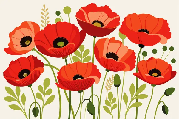 stock vector Bouquet of red poppies, on a white background