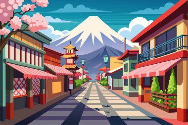 Japonya 'dan Fujiyama ve kiraz manzaralı bir kartpostal.