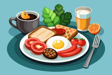 Kahvaltı vektörü illüstrasyonu. Komik kahvaltı.