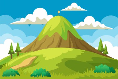 Adorable Cute Beautiful Cartoon Landscape with Mountains clipart