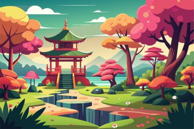 Adadaki Japon tapınağı / Tapınağı / Isometric Japonya