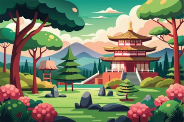 Adadaki Japon tapınağı / Tapınağı / Isometric Japonya