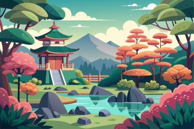 Adadaki Japon tapınağı / Tapınağı / Isometric Japonya