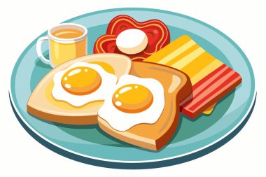 Tam İngiliz kahvaltısı. Yumurtalı tabak, pastırma, tost.,