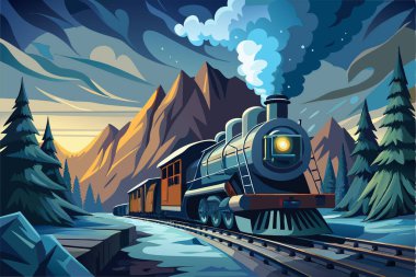 Tren bir dağ manzarasında hareket ediyor.