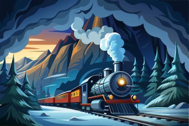 Tren bir dağ manzarasında hareket ediyor.