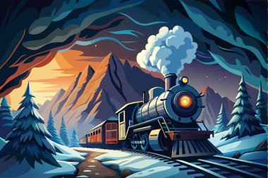 Tren bir dağ manzarasında hareket ediyor.