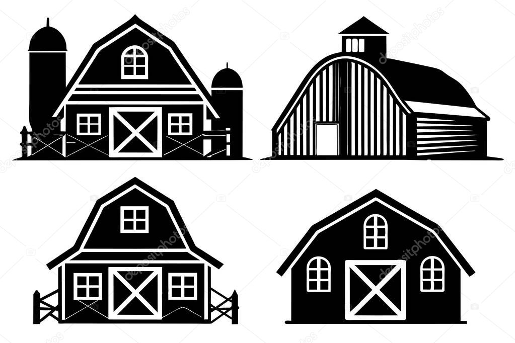 Group of Farm House Silhouette isolated white background