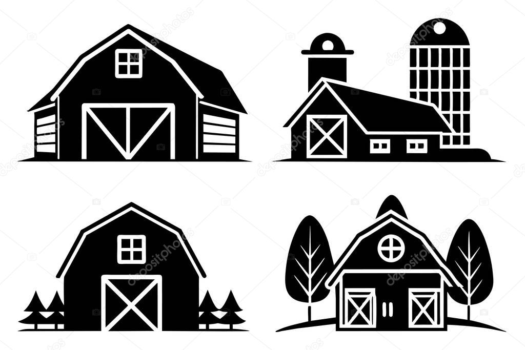 Group of Farm House Silhouette isolated white background