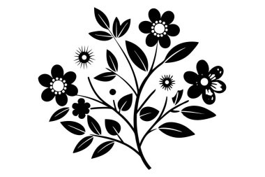 Tekstil siluet vektör çizimleri için şık çiçek desenleri