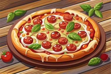 Domates ve soğanlı pizza yaratıcı vektör illüstrasyonu
