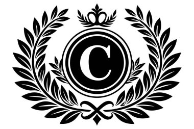 C Harfi Logo Tasarımı Yuvarlak Laurel Şekli