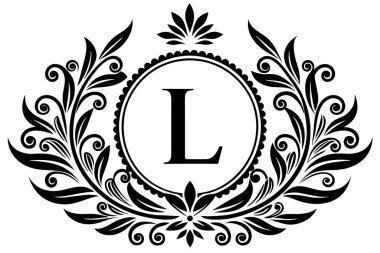 L Harfi Logo Tasarımı Yuvarlak Laurel Şekli