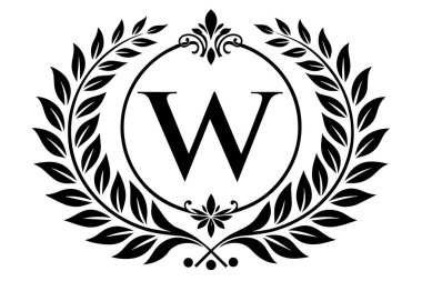 W Letter Logo Design Featuring Round Laurel Shape clipart