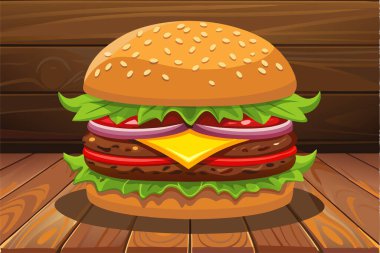 İzole edilmiş lezzetli hamburger çizgi film çizimi