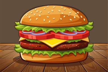 İzole edilmiş lezzetli hamburger çizgi film çizimi