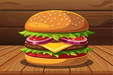 İzole edilmiş lezzetli hamburger çizgi film çizimi