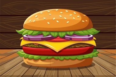 İzole edilmiş lezzetli hamburger çizgi film çizimi