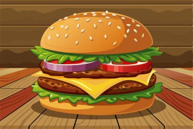 İzole edilmiş lezzetli hamburger çizgi film çizimi