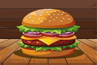 İzole edilmiş lezzetli hamburger çizgi film çizimi