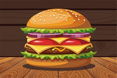İzole edilmiş lezzetli hamburger çizgi film çizimi
