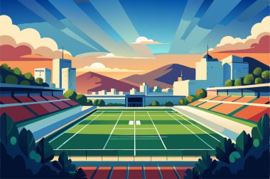 Futbol ya da Beyzbol Parkı ya da Stadyum Konsepti 3d Isometric View Binası