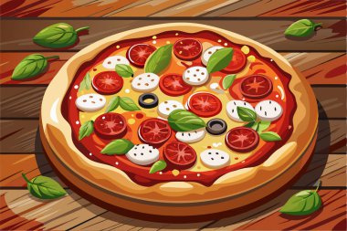 Domates ve soğanlı pizza yaratıcı vektör illüstrasyonu