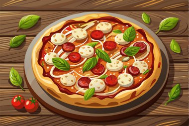 Pizza creative vector illustration with tomato and onions