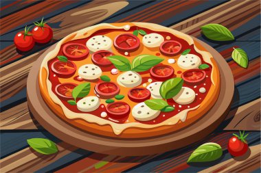 Domates ve soğanlı pizza yaratıcı vektör illüstrasyonu