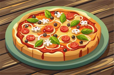 Domates ve soğanlı pizza yaratıcı vektör illüstrasyonu