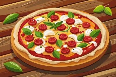 Domates ve soğanlı pizza yaratıcı vektör illüstrasyonu