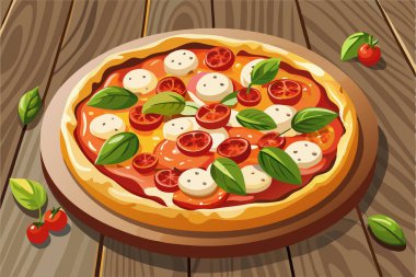 Pizza creative vector illustration with tomato and onions