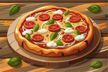 Domates ve soğanlı pizza yaratıcı vektör illüstrasyonu