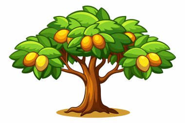 Mango ağacı beyaz arkaplanda izole edilmiş düz vektör çizimi