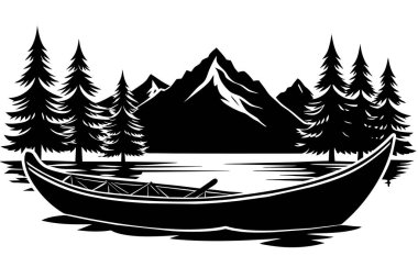 The mountains the boat and the river clipart