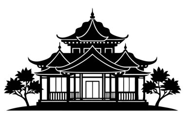 Asya Pagoda Silueti Clipart beyaz arkaplan üzerinde izole
