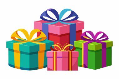 Hediye kutusu vektörü noel veya doğum günü kartı düz illüstrasyon paketleri sunar
