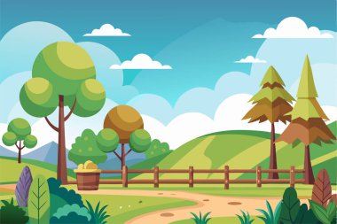 Serene mountain landscape with winding path clipart