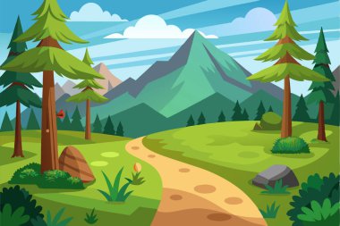 Serene mountain landscape with winding path clipart