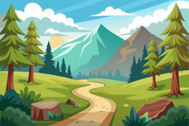 Serene mountain landscape with winding path clipart