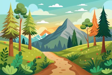 Serene mountain landscape with winding path clipart