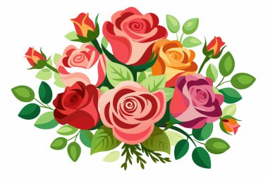Renkli güllerden oluşan canlı bir buket çiçek dizaynı ya da romantik temalar için mükemmel..