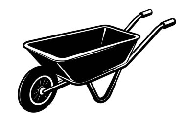 Simple Black and White Illustration of a Garden Wheelbarrow clipart