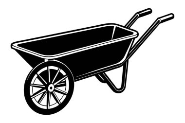 Simple Black and White Illustration of a Garden Wheelbarrow clipart